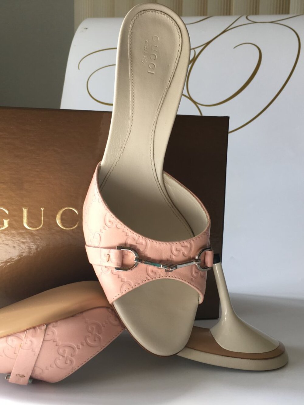 Gucci Vintage pink Leather Guccissima Horsebit mules
